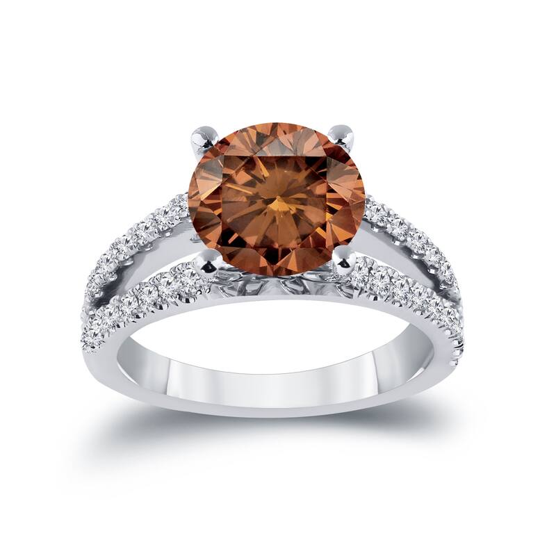 Auriya 14k Gold 2 1/4ctw Round Brown Diamond Engagement Ring (H-I, SI1-SI2)