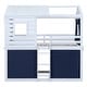 preview thumbnail 10 of 22, Twin Size Bunk Wood House Bed with Tent, Blue+White - Fun Playhouse Design for Kids