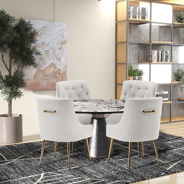 SEYNAR Modern Velvet Dining Chairs Set of 4 Upholstered Accent Chair Tufted Back Armless Chair with Back Pull On Sale Bed Bath Beyond 37867436