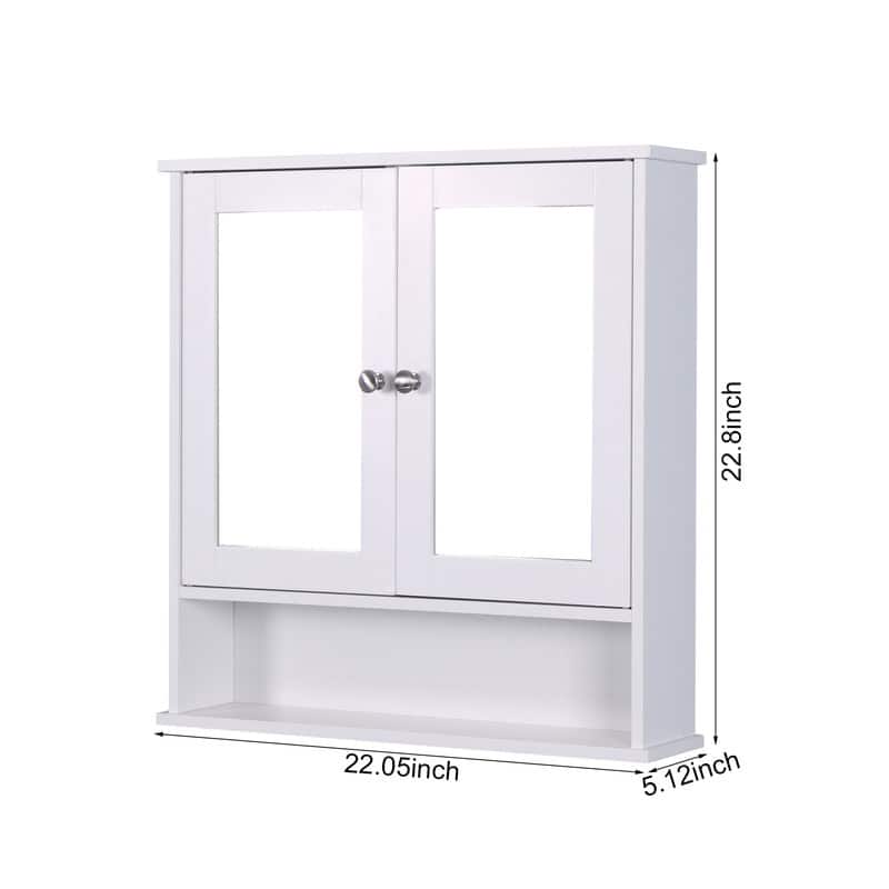 Bathroom medicine cabinet with mirror, double mirror door and living room adjustable shelf, white