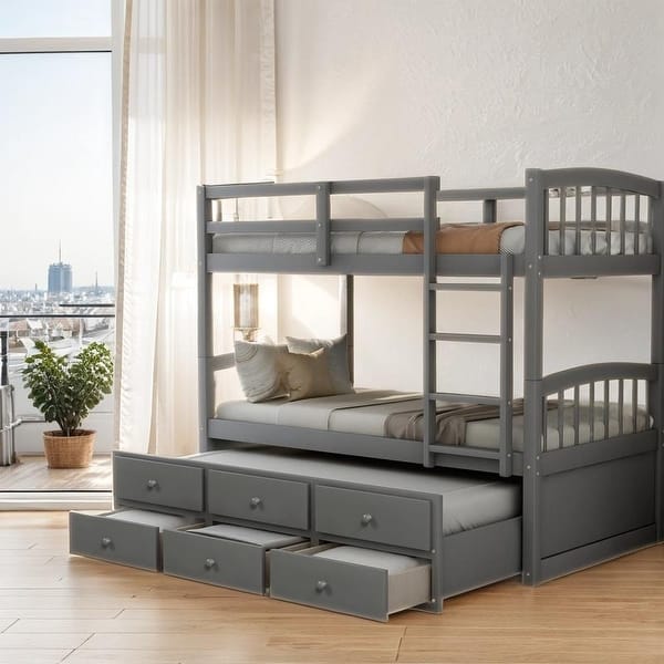 slide 2 of 12, Multifunctional Trundle Bunk Bed with Drawers Grey
