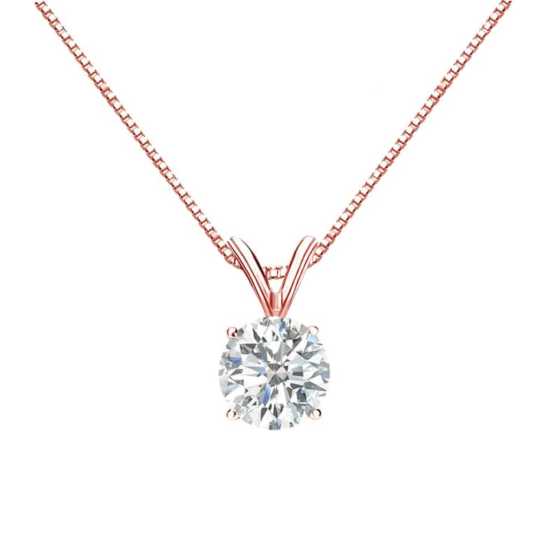 Auriya 14k Gold 3/4ctw Round Solitaire Diamond Necklace (H-I, SI1-SI2)