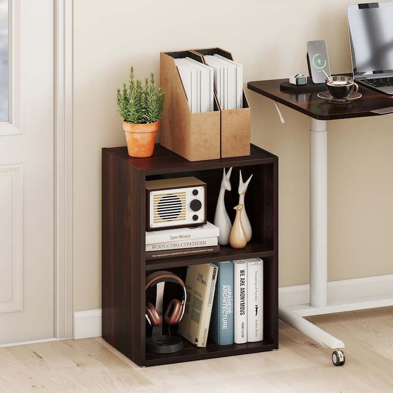 Gymax 2PCS 2-Cube Bookcase Cube Storage Organizer w/ Adjustable Walnut - 17''x11.5''x21.5''