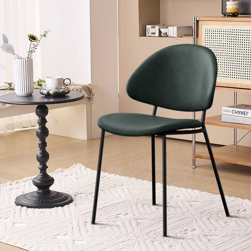 Modern Curved 4 Piece PU Leather Kitchen Dining Chairs with Backrest and Metal Legs for Dining Room Kitchen Living Room Bedroom
