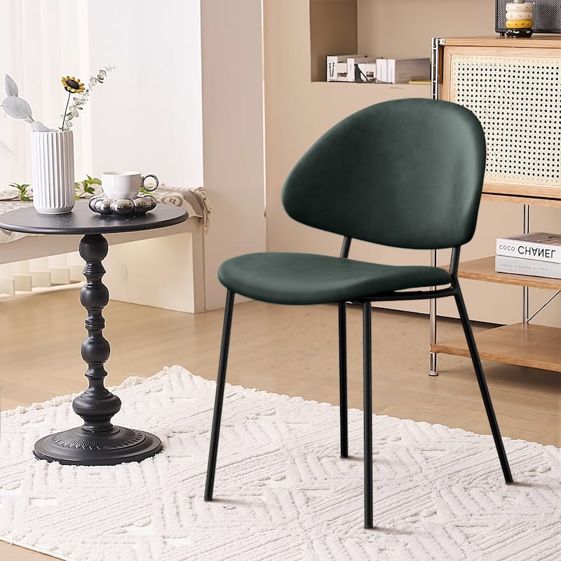 Set of 4 Upholstered PU Leather Dining Chairs Mid-Century Modern Dining Chairs with Curved Backrest for Dining Room Kitchen