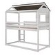 preview thumbnail 1 of 7, Twin Over Twin Floor Bunk Bed Wood Loft Bed with Roof, Window, Guardrail, Ladder (Antique White) Antique White