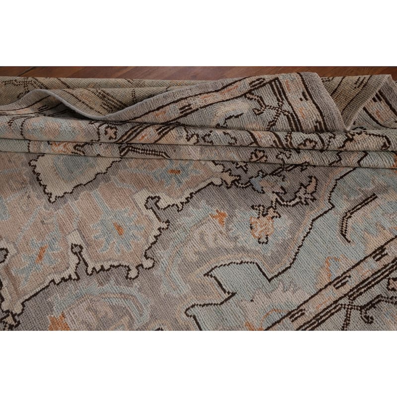 Vegetable Dye Oushak Turkish Rug Blue Hand-Knotted Wool Carpet - 6'1"x 9'0"