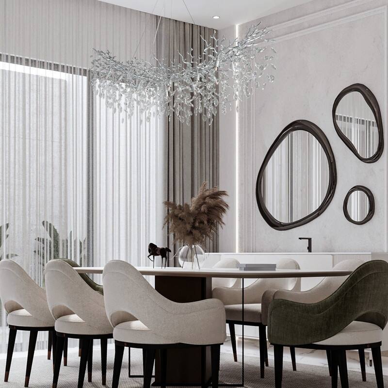 Modern Branch Crystal Linear Chandelier, 1100-1830mm Dining Pendant Light