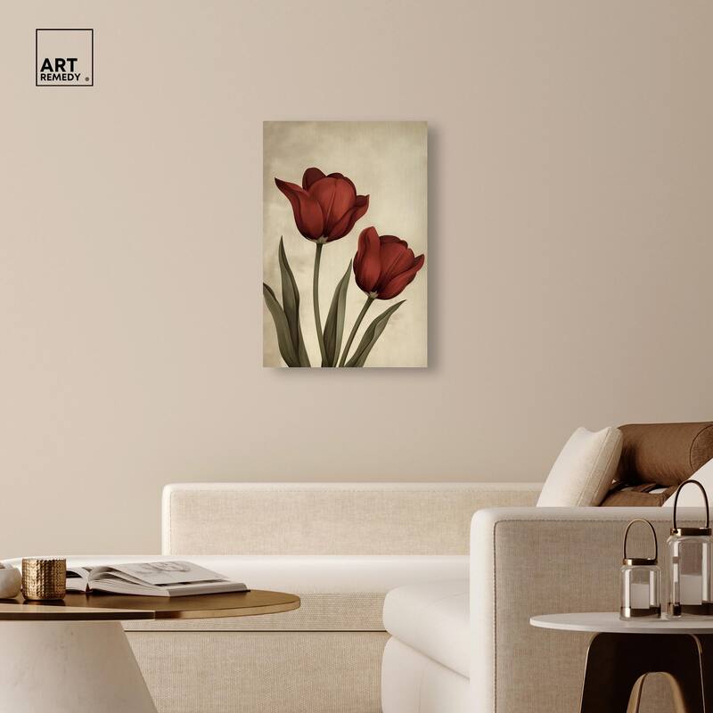 Deep Red Tulips Canvas by Art Remedy, Gallery Wrapped