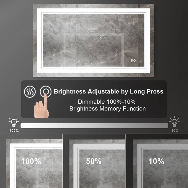 Retangular Wall Mounted LED Bathroom Mirror With Touch Switch Memory Mirror Anti-Fog (Horizontal/Vertical)