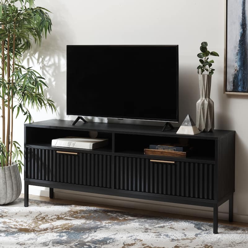 SAFAVIEH Lylia 2-Drawer 2-Shelf Entertainment Media Stand (Fits up to 65" Flatscreen TV) - 60.4 in. x 15.6 in. x 24.8 in.