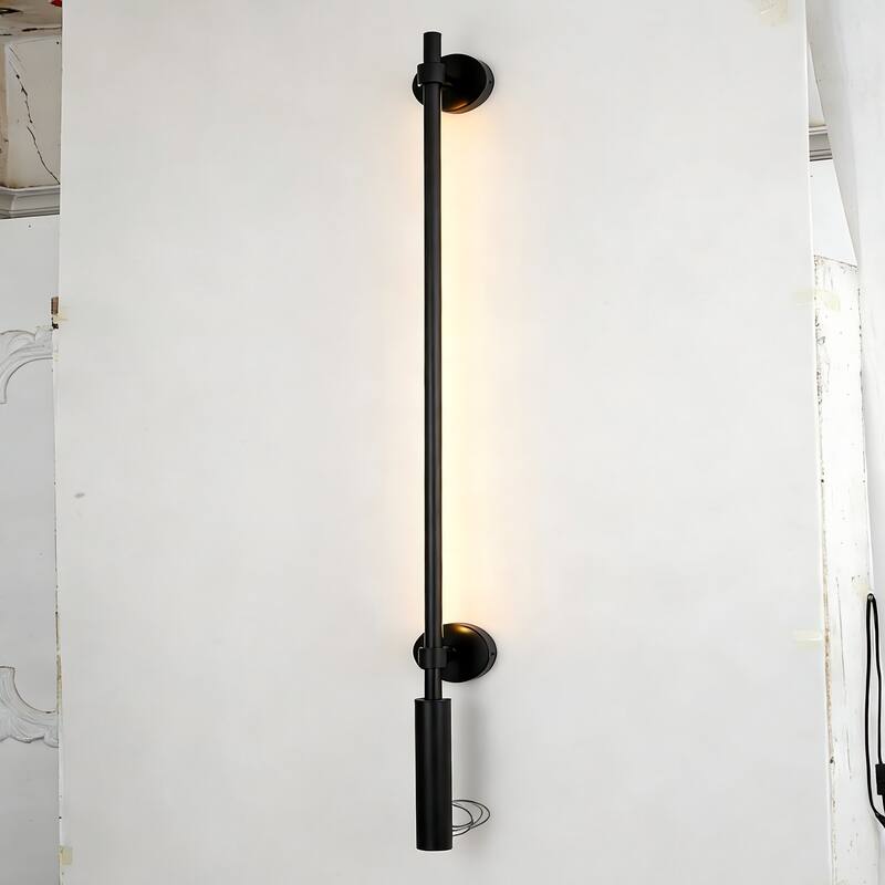 Minimalist Linear Matte Black Rotatable LED Wall Sconce for Bedroom & Living Room - 4.7 in. W x 3.9 in. D x 67.3 in. H - 4.7 in. W x 3.9 in. D x 67.3 in. H - Black
