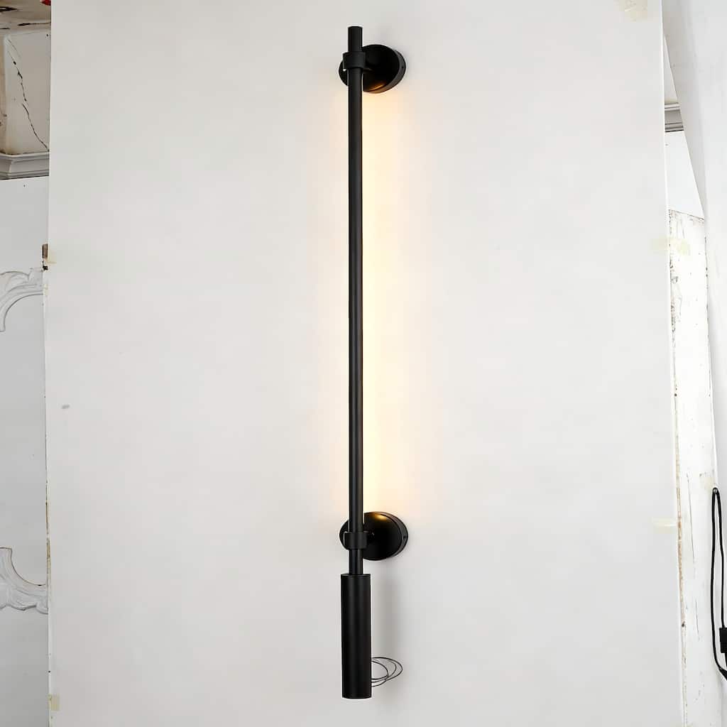 Minimalist Linear Matte Black Rotatable LED Wall Sconce for Bedroom & Living Room - 4.7 in. W x 3.9 in. D x 67.3 in. H