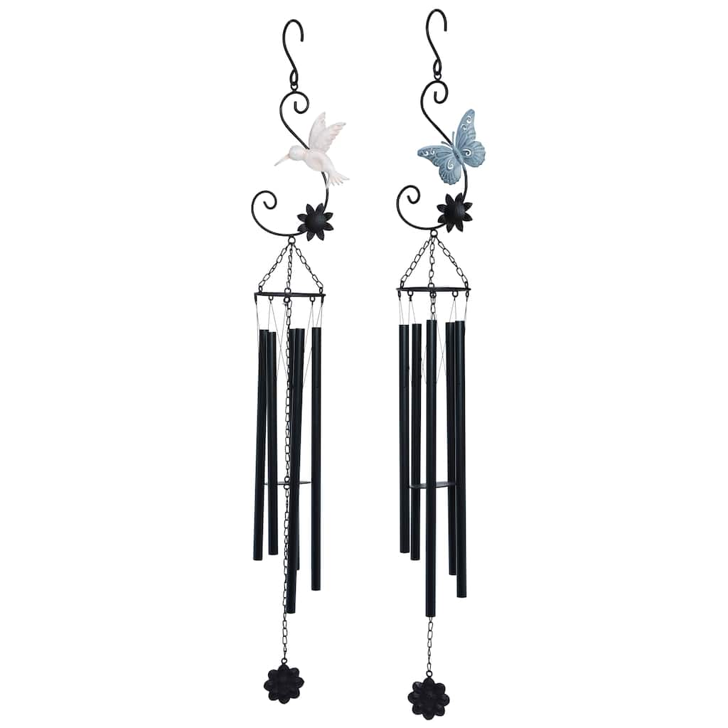 Transpac Metal Butterfly and Hummingbird Wind Chime Set of 2