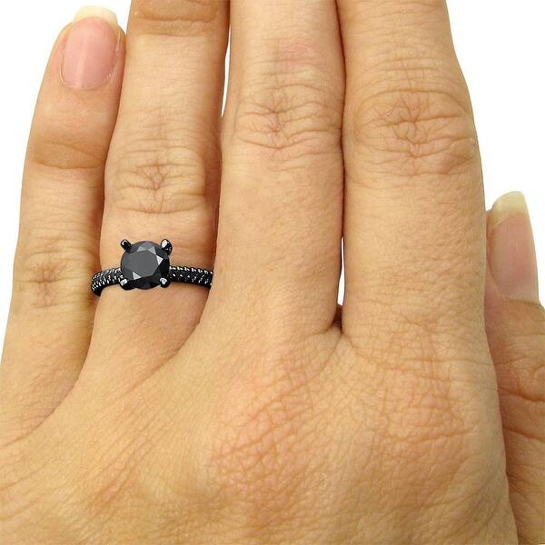 1 Ct Black /& White Round Diamond with 14K White Gold Over Sliver Cluster Ring