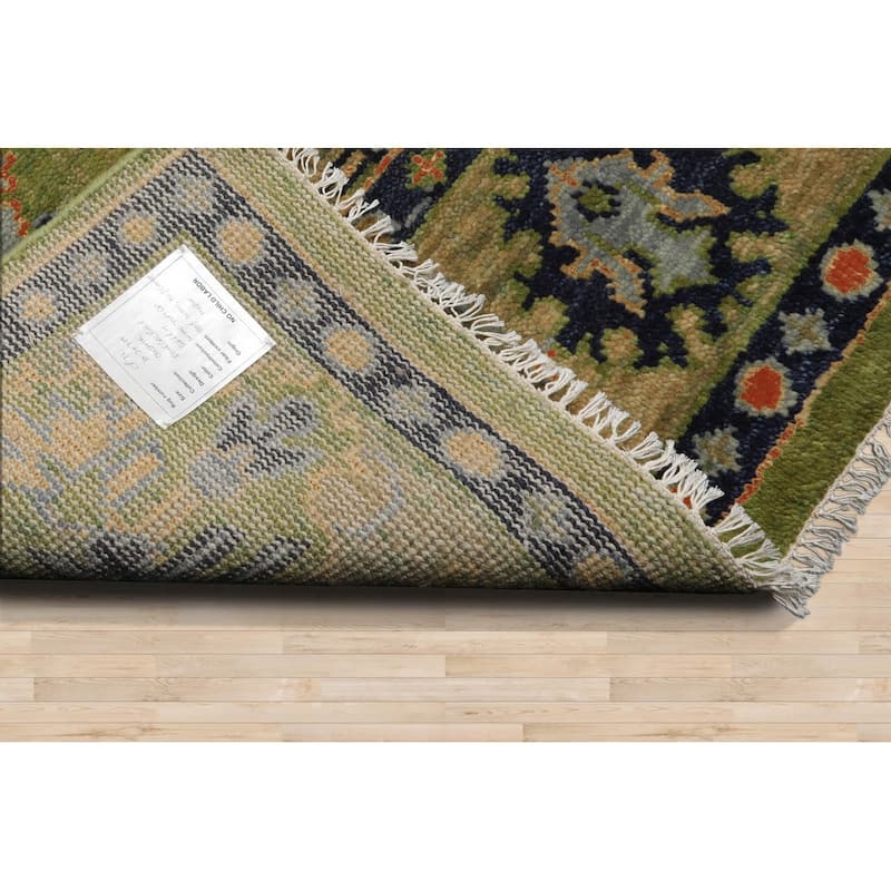 Hand Knotted Green Turkish Oushak Wool Traditional Oriental Rug