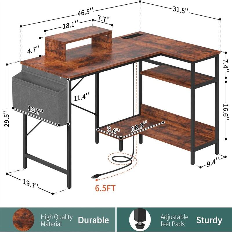 L Shaped Desk 47 Inch Computer Desk with Outlets