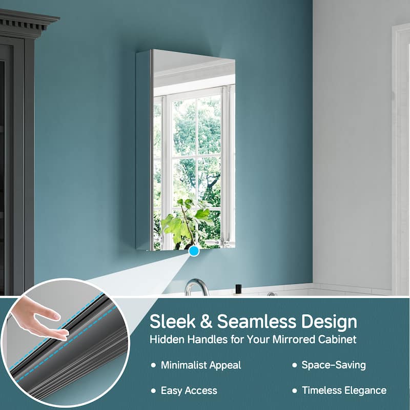 16x30" Tri-View Mirrored Medicine Cabinet with Soft-Close Blum Hinges, Reversible Door, Recessed/Surface Mount, Aluminum Body