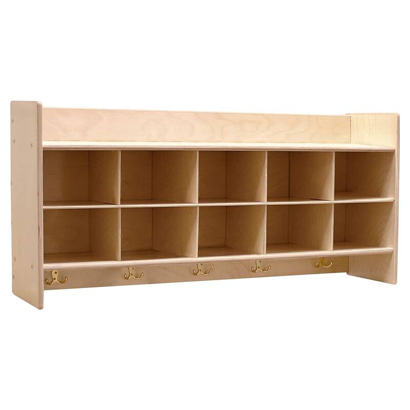 Contender Cubby Storage Organizer Cubes, 10 Cubbies With Hooks and Shelf, Hanging Wall Mount, Furniture for Kids