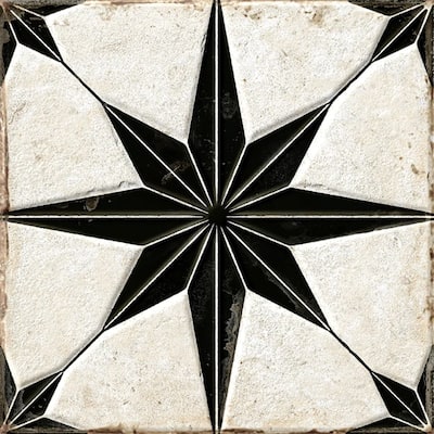 Palmera 9x9 Black White Porcelain Star Square Wall and Floor Tile (6.96 sq ft/case) - 13 Pack
