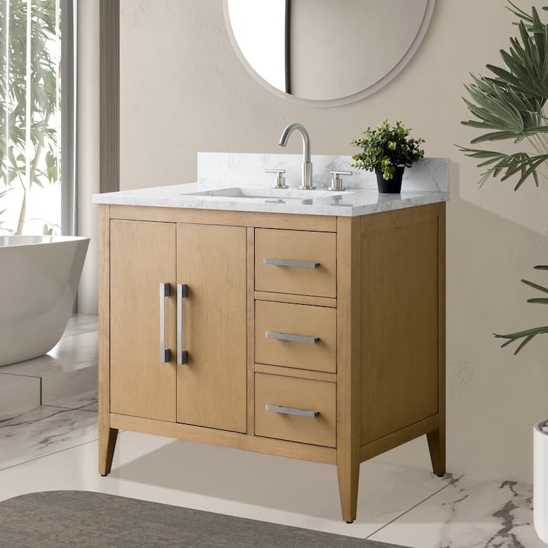 Vanity Art 36" Single Sink Bathroom Vanity Cabinet with Engineered Marble Countertop