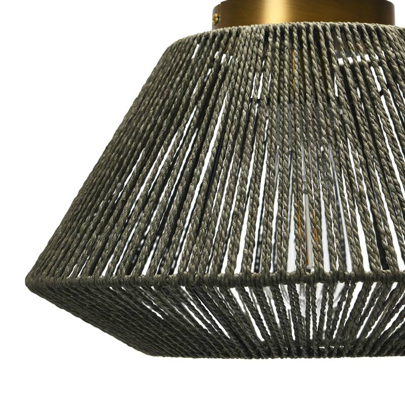 Rattan Shade Ceiling Lamp - 13.8"L x 13.8"W x 8.9"H