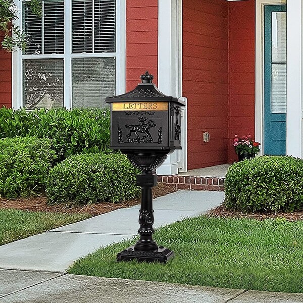 Retro Mid-century Aluminum Cast Mailbox with Post and Keys