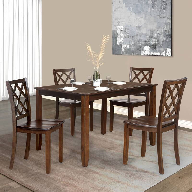 Furniture of America Manheim Casual 5-Piece Farmhouse Solid Wood Dining Set - Dark Cherry