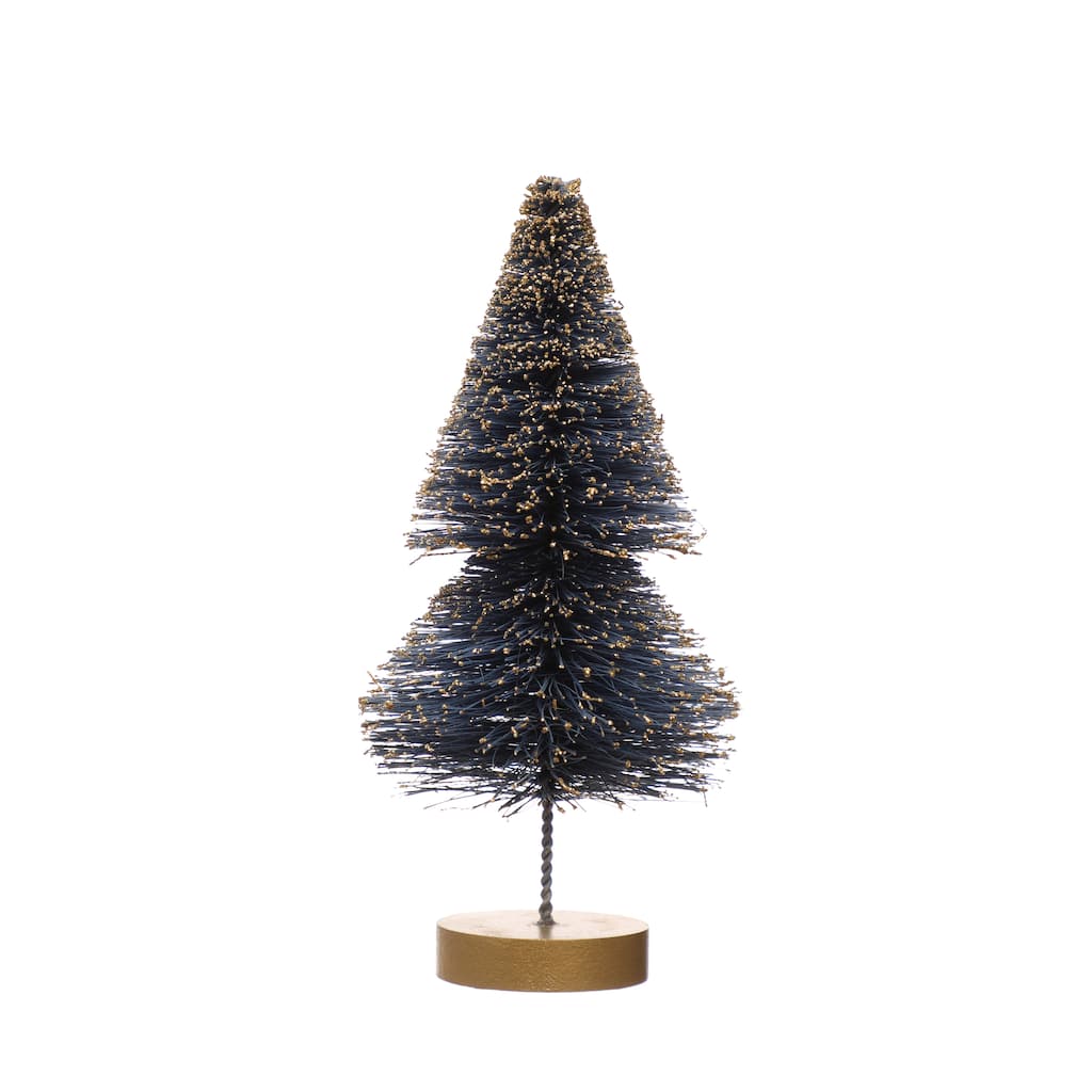 Sisal Bottle Brush Tree with Glitter and Wood Base