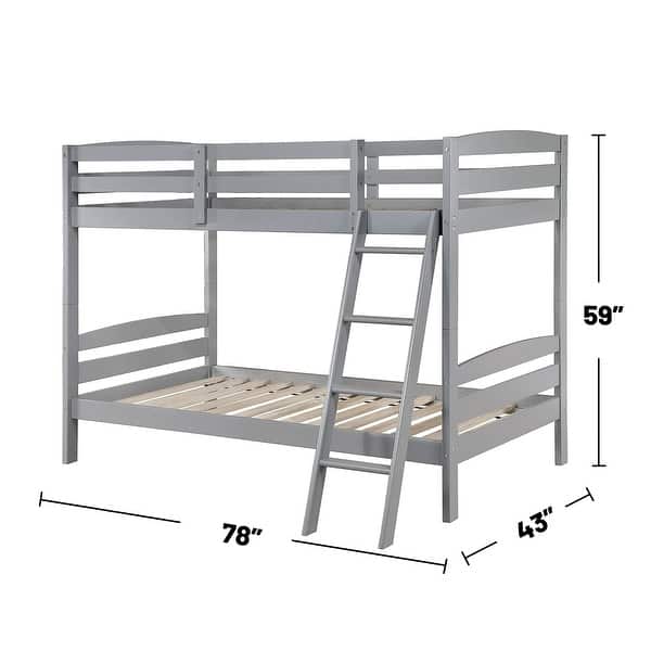 dimension image slide 1 of 2, Wooden Twin over Twin Bunk Bed with Angled Ladder