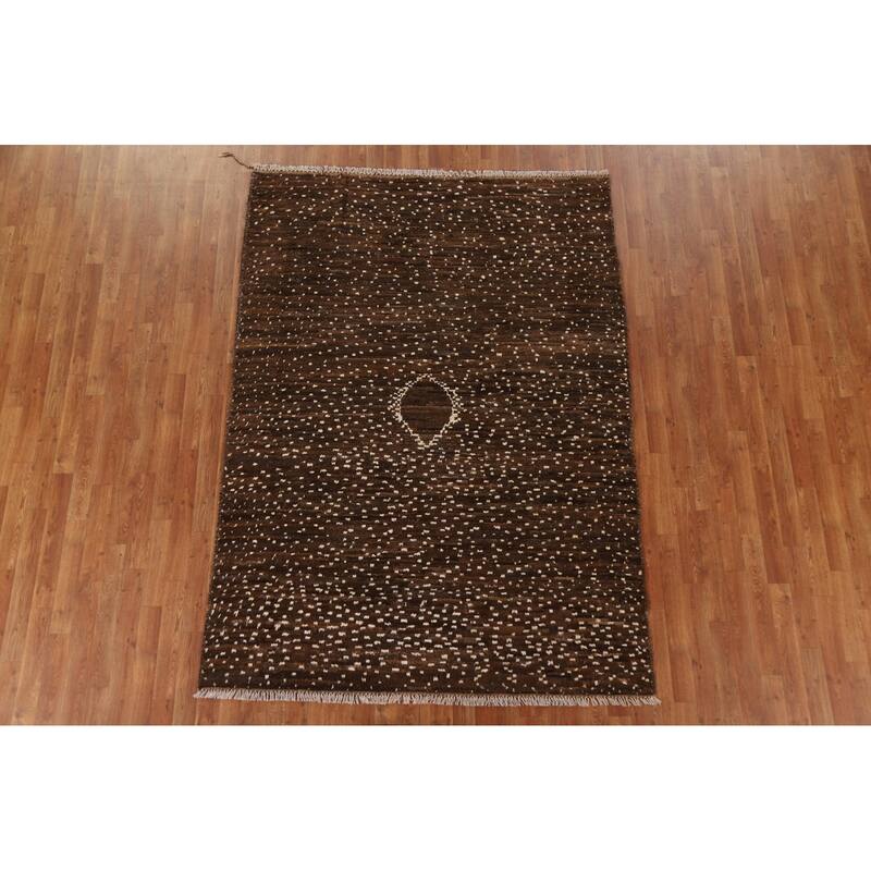 Hand Knotted Oriental 100% Wool Carpet Tribal Tribal Brown Moroccan Area Rug - 7' 10'' X 5' 7''