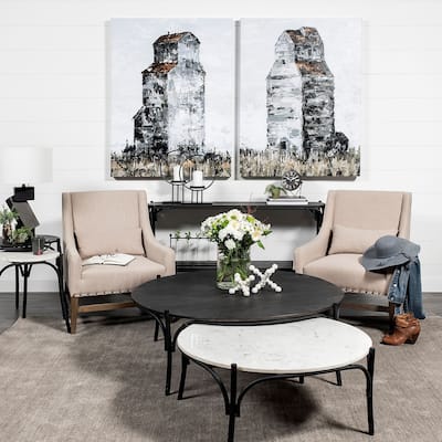 Etienne White Marble Top w/ Black Iron Frame Round Coffee Table - 36"W x 36"L x 15"H