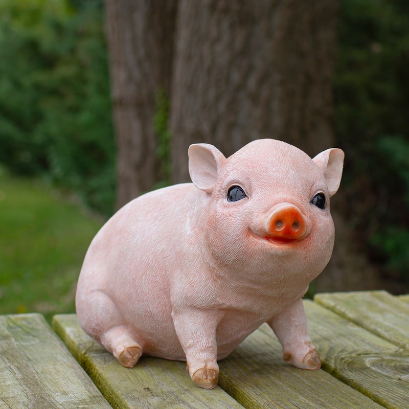 12" Realistic Pink Piglet Outdoor Garden Statue