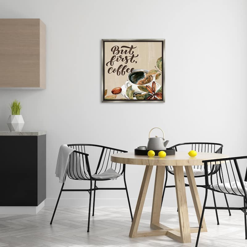 Stupell Rustic But First Coffee Framed Floater Canvas Wall Art Design By Kim Allen