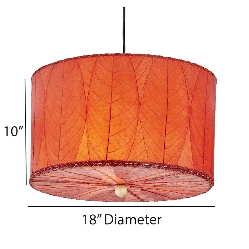 Eangee Handmade Drum Pendant 18 Inch, Cocoa Leaves Shade, 18 x 18 x 10 in. - 18 x 18 x 10