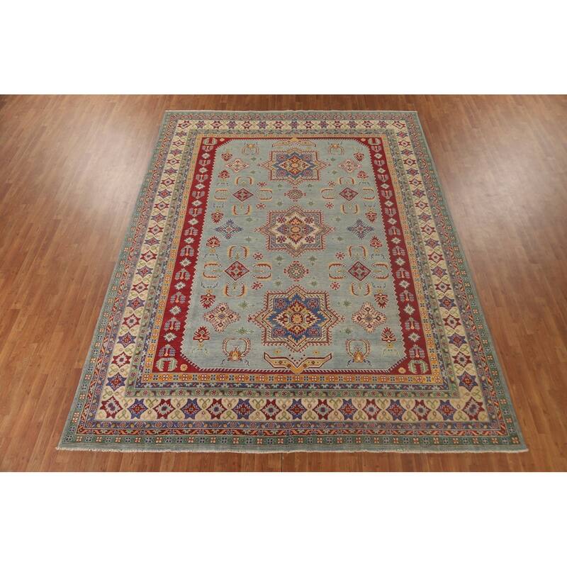 Light Blue Kazak Oriental Rug Hand-Knotted Living Room Wool Carpet - 9'9"x 12'8"