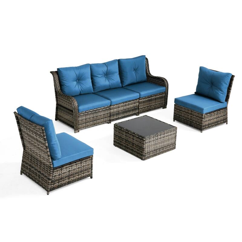 6-pieces Patio Wicker Outdoor Sectional Seating Sofa Set with Coffee Table