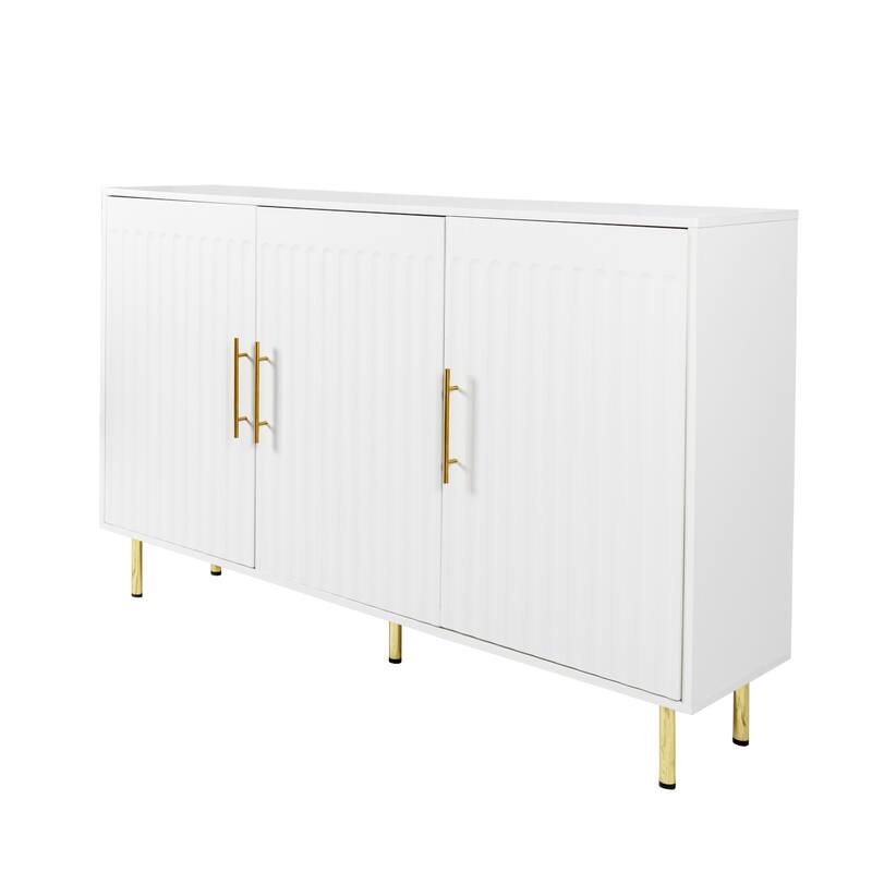 Storage Cabinet with 3 Doors, Coffee Bar Cabinet with Metal Legs, Kitchen Buffet Cabinet with Adjustable Shelves