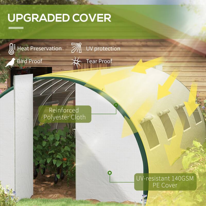 Outsunny 19.7' x 10' x 6.6' Walk-in Tunnel Greenhouse with Upgraded Structure, Outdoor Green House with 2 Hinged Doors