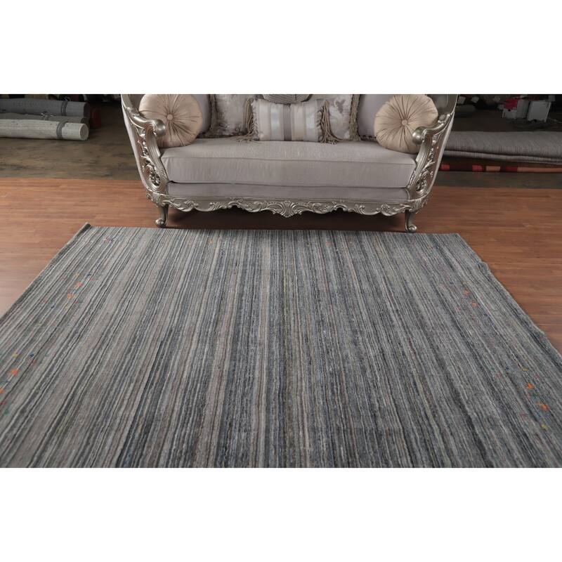 Hand Knotted Oriental 100% Wool Carpet Tribal Tribal Greys & Charcoal Gabbeh Area Rug - 8' 1'' X 8' 0''