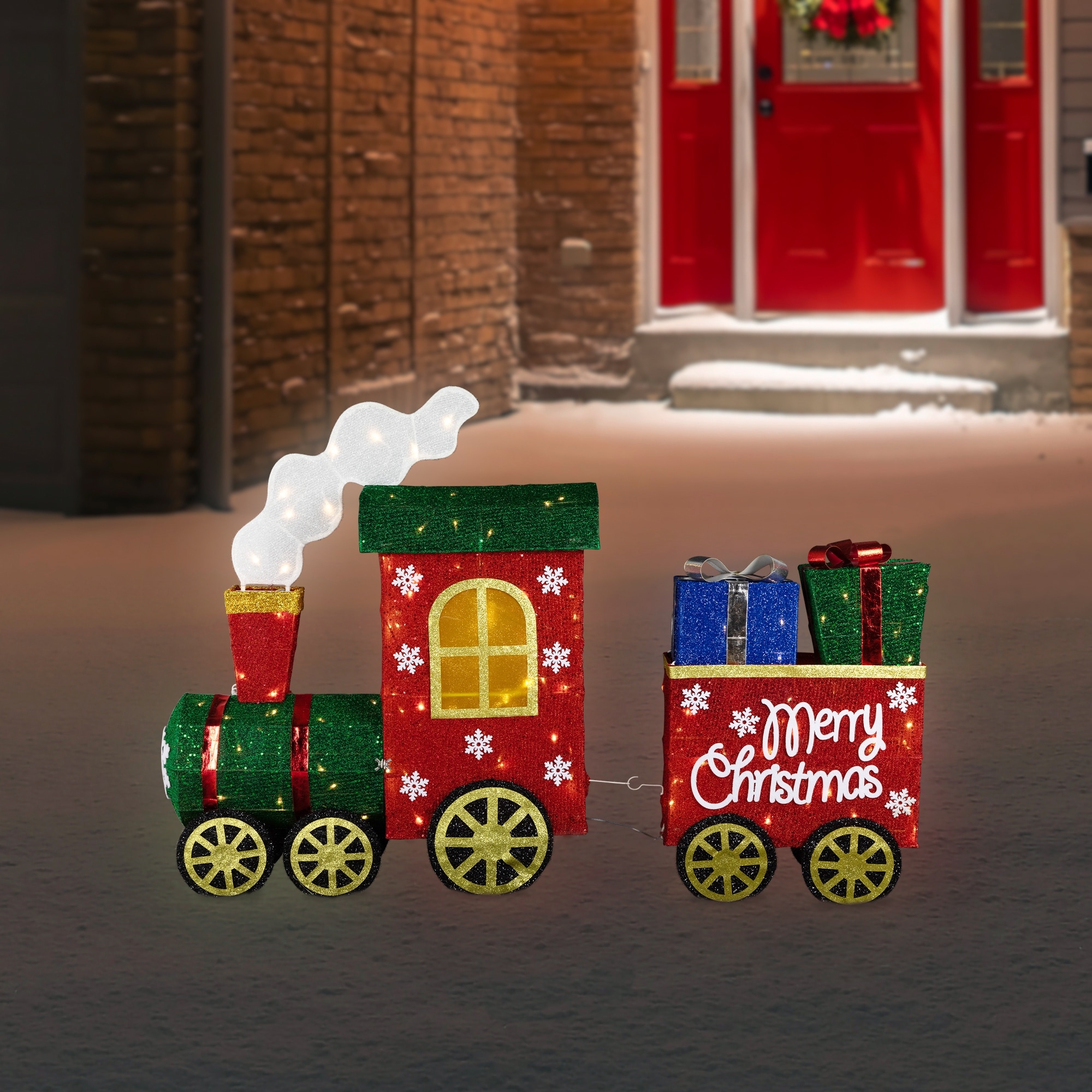 Lighted Train Presents Outdoor Yard Decoration 48" Red Warm White Led