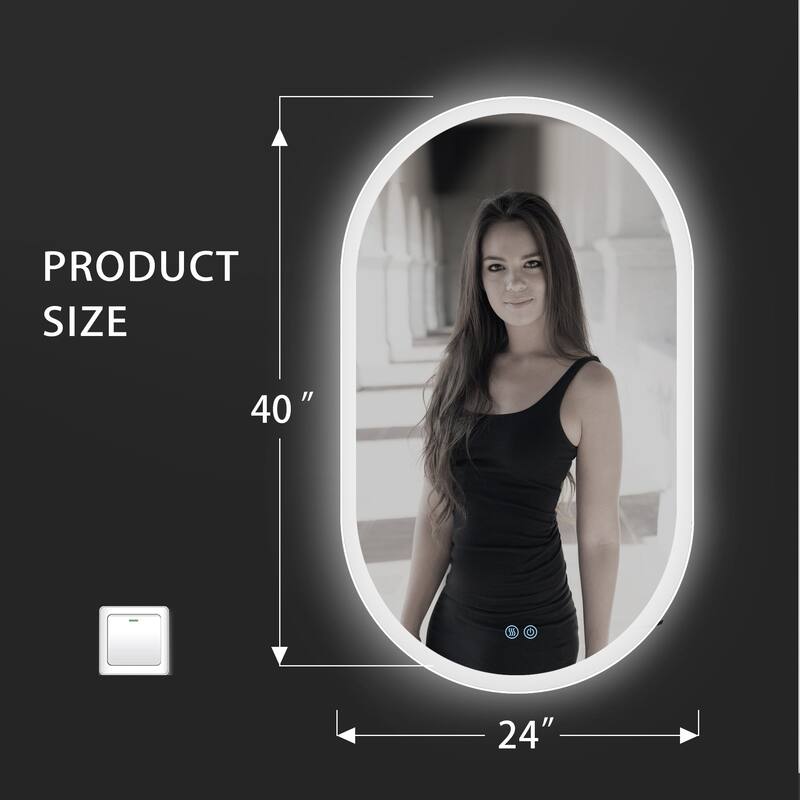 24 in. W x 40 in. H Frameless Oval Anti Fog Dimmable LED Bathroom Mirror - 24" x 40" in.