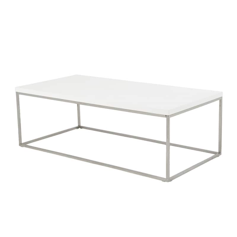 HomeRoots 35" White and Silver Wood And Metal Square Frame Coffee Table