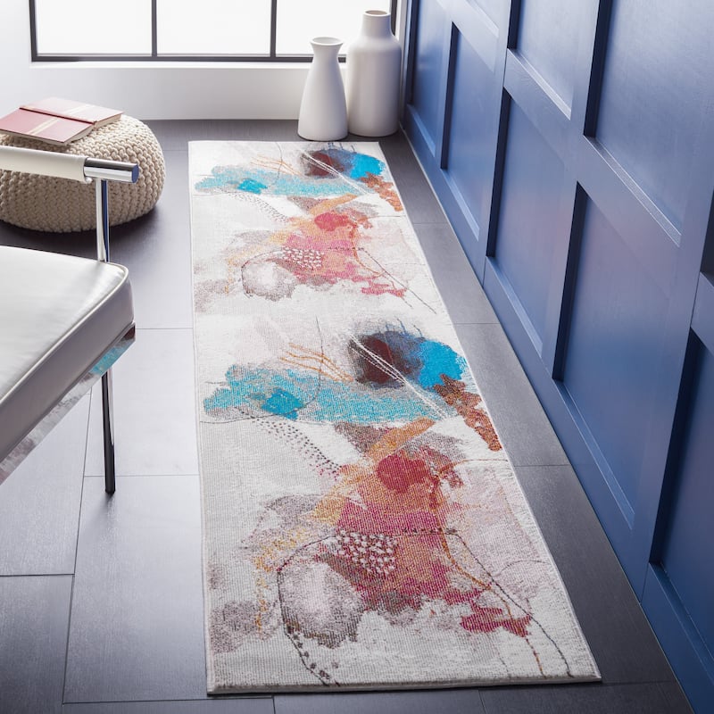 SAFAVIEH Aria Kiwako Modern Abstract Rug - 2' x 8' Runner - Ivory/Red