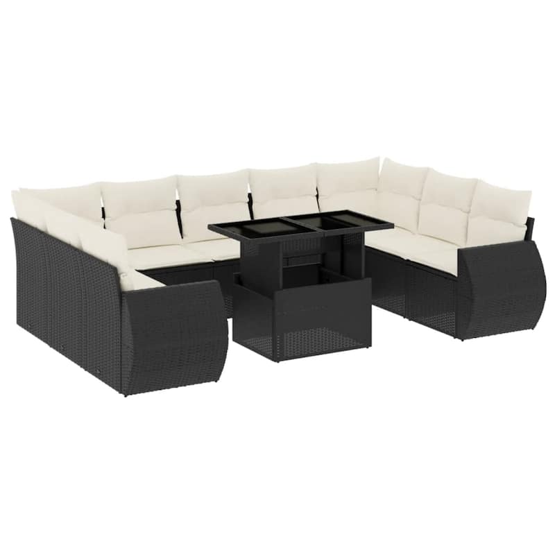 vidaXL Patio Sofa Set with Cushions Outdoor Furniture 10 Piece Poly Rattan - 21.7 x 39.4 x 28.7