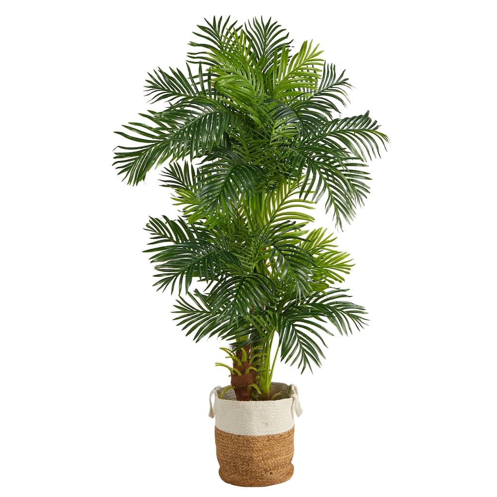 Artificial Palm Tree 6Ft - Realistic Indoor Tropical Tree with Cotton Planter - Home Decor Accent - Green