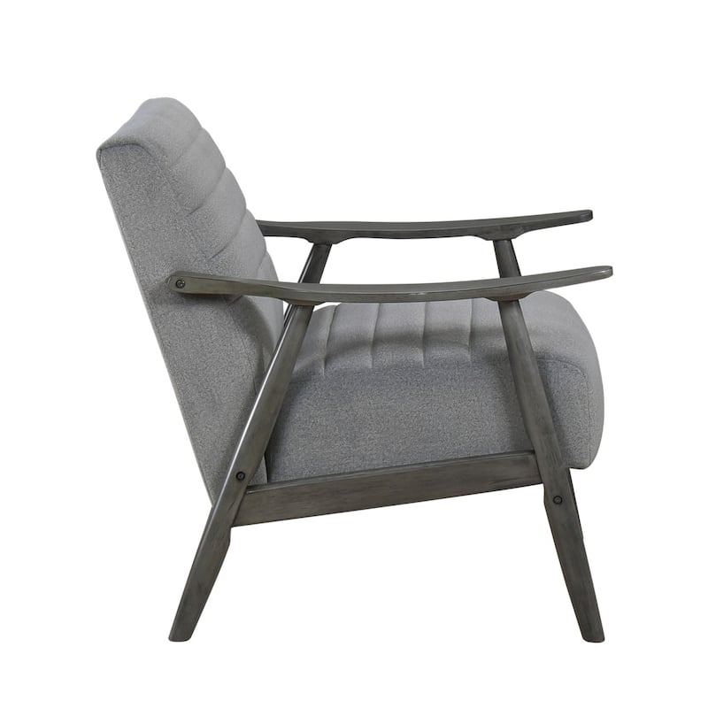 Tira 32 Inch Accent Chair, Channel Stitched, Gray Velvet, Solid Wood Frame