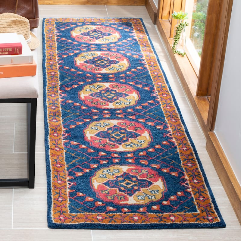 SAFAVIEH Handmade Heritage Rose Chintz Traditional Oriental Wool Rug - 2'3" x 8' Runner - Navy/Red