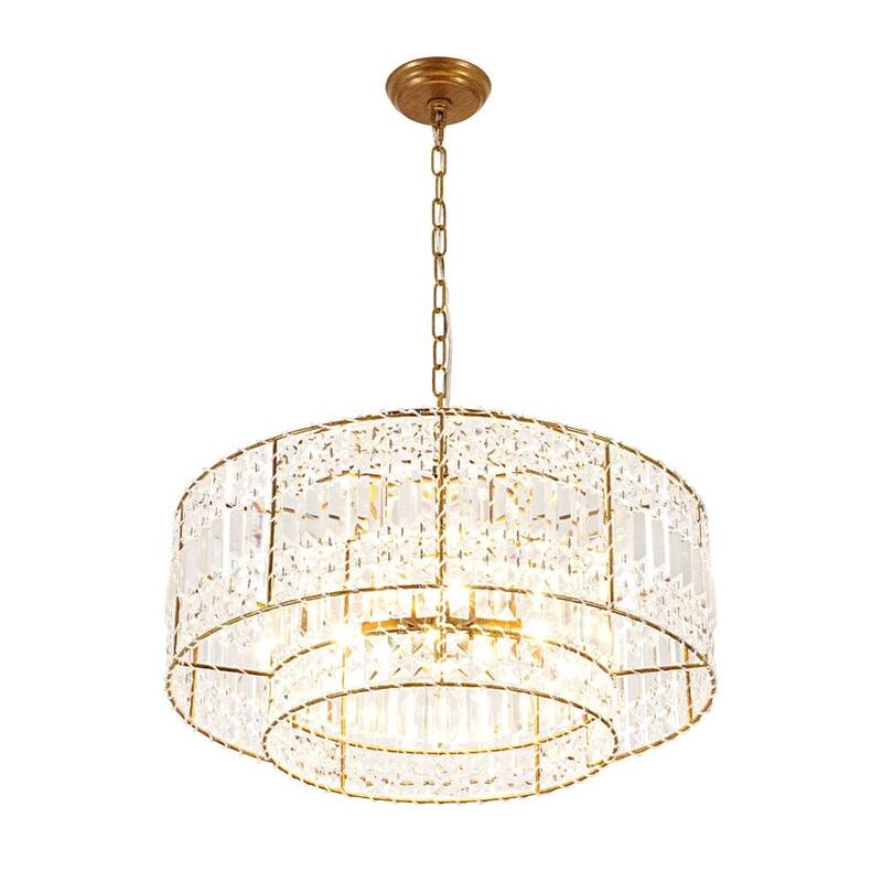 Glam Vintage Luxe Round Tiered Drum Crystal Accented Chandelier - 23.6 in
