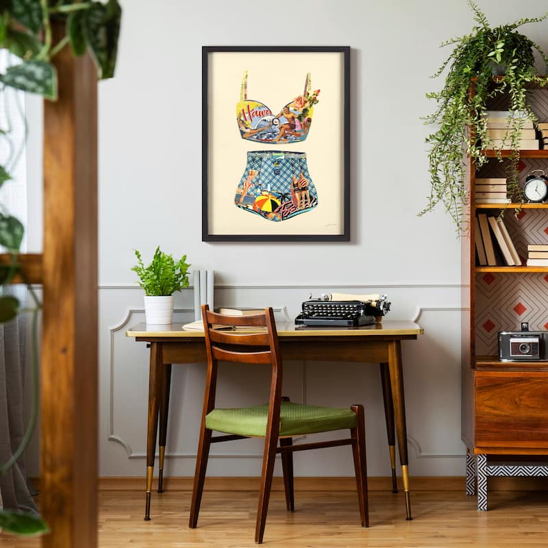 "Hawaii Beach" Dimensional Collage Framed Graphic Art Under Glass Wall Art